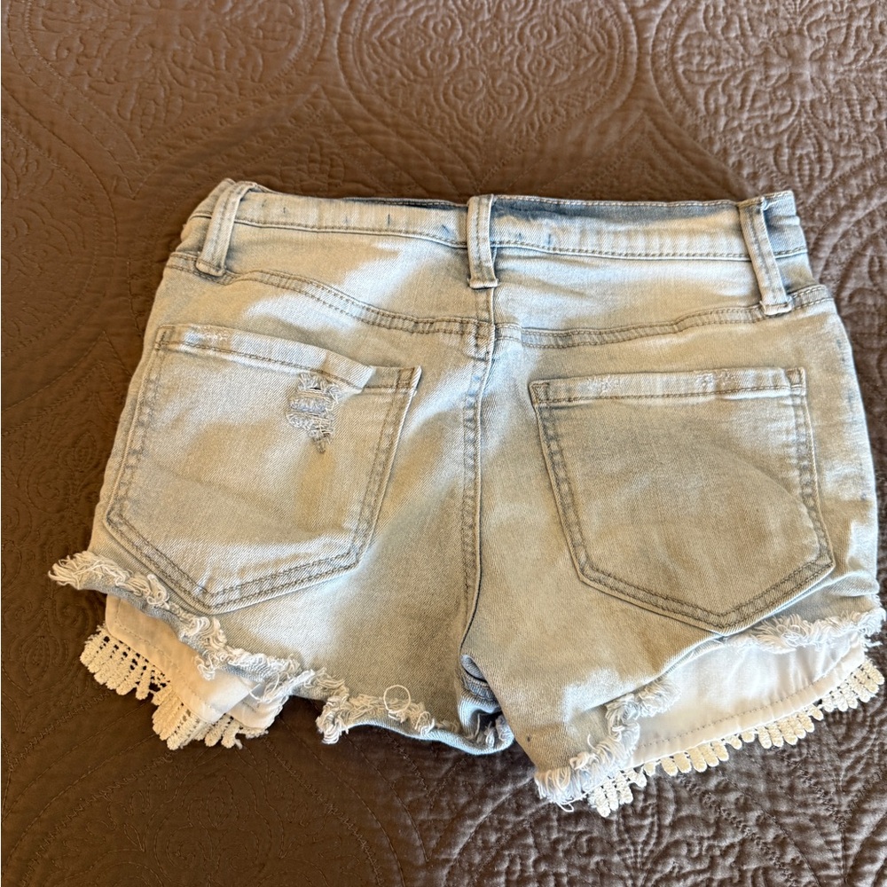 Mudd Light Wash Denim Shorts with Lace Trim
